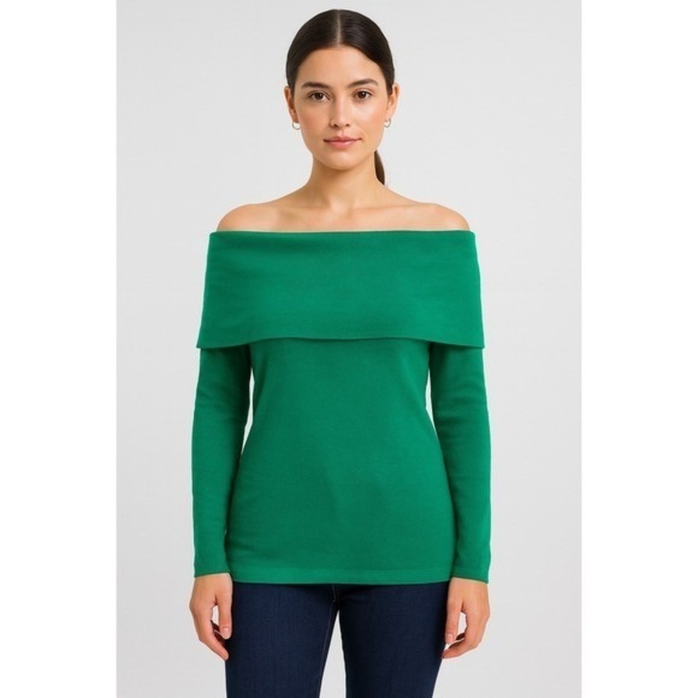 Anthropologie‎ Ett twa Green Off Shoulder Cowl Neck Sweater XL